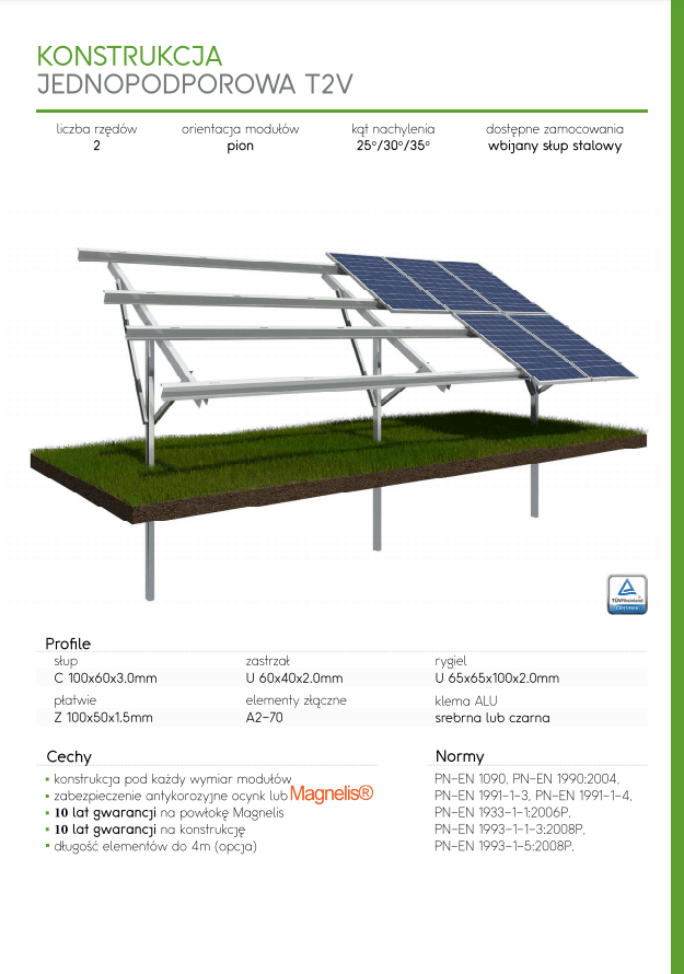 Konstrukcja paneli słonecznych jednopodporowa T2V - Profeum Energy Rzeszów