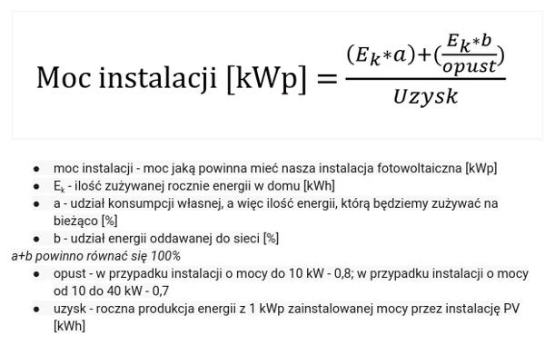 Wzór na poprawne wyliczenie mocy instalacji fotowoltaicznej